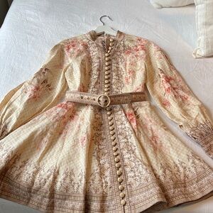 Zimmermann Illuminate Floral Button-Down Dress with Belt Brand New With Tags
